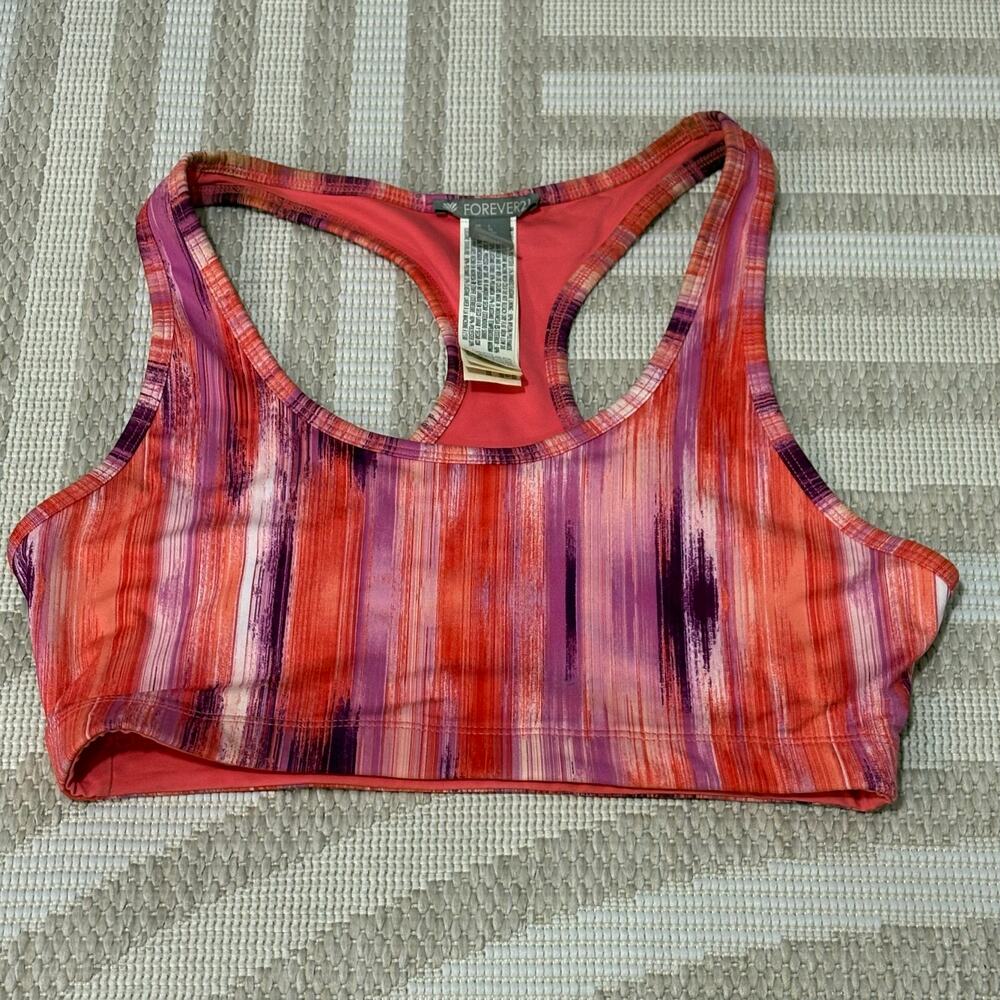 Y2K Forever 21 Vintage Pink Multicolor Boho Large Sports Bra No Padding